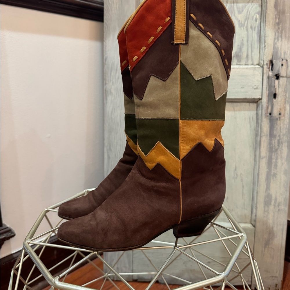 Roberto Suede Patchwork High Boots | Size 8.0 western vintage boho - Picture 3 of 11
